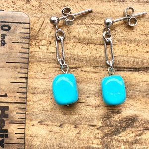 Turquoise and Sterling Silver Dainty Dangle Earrings